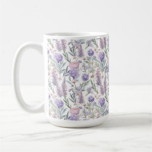 Caneca De Café Padrão Floral Roxo Lavanda Cottagecore