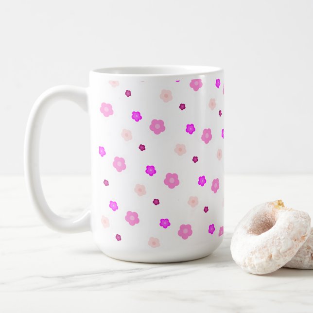 Caneca De Café Padrão floral roxo Primavera aqua moderno (Com Donut)