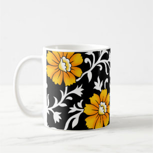 Caneca De Café Padrão Floral sem costura com Background preto,b