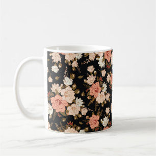 Caneca De Café Padrão floral sem costura com hibisco. Parte trase