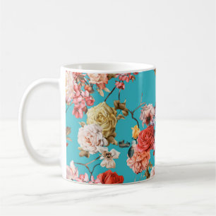 Caneca De Café Padrão floral sem costura com rosas, aquarela. fl