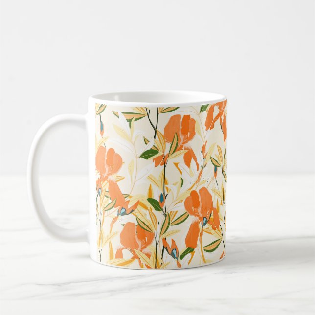 Caneca De Café Padrão floral sem costura. Íris laranja de esquema (Esquerda)