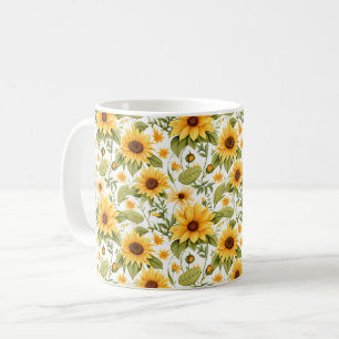 Caneca De Café Padrão Floral Sem Costura, Luz Solar e Margaridas