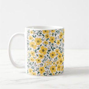 Caneca De Café Padrão floral sem costura, Pequenas flores amarela
