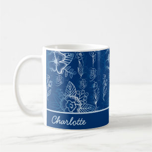 Caneca De Café Padrão floral sem costura personalizado branco - a