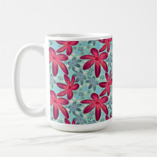 Caneca De Café Padrão Floral Sem Costura Rosa e Azul