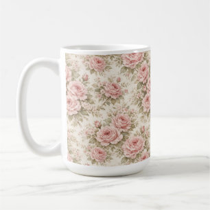 Caneca De Café Padrão Floral Sem Costura Rosa Vintage Elegante