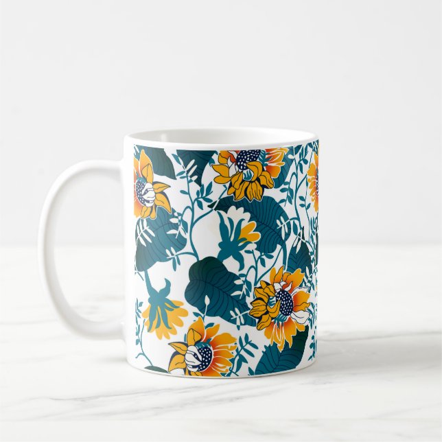 Caneca De Café Padrão floral sem soldadura, fundo no art nouveau (Esquerda)