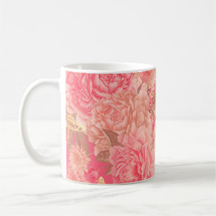Caneca De Café Padrão floral sem soldadura. Pia rosa-rosa-flores
