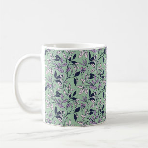 Caneca De Café Padrão Floral Simples com Fundo Verde Gentil