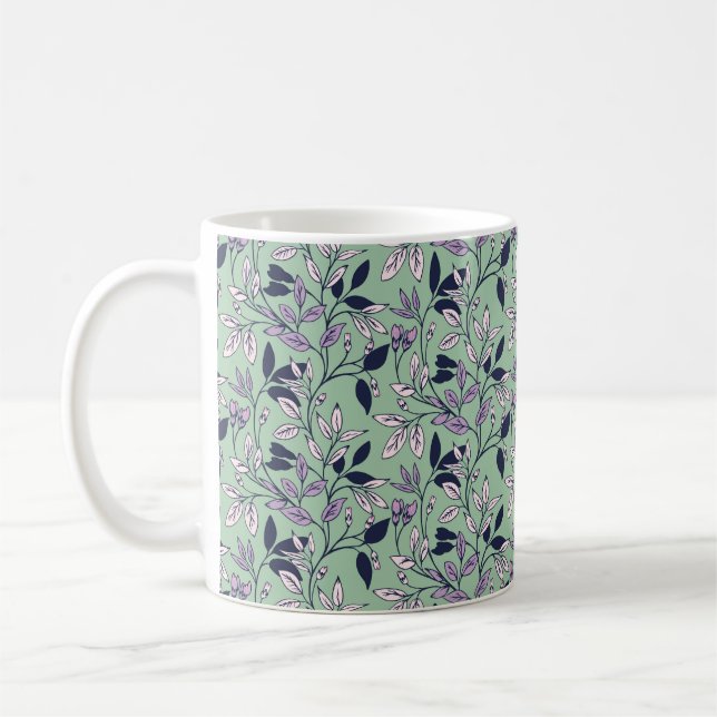 Caneca De Café Padrão Floral Simples com Fundo Verde Gentil (Esquerda)
