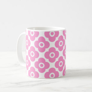 Caneca De Café Padrão floral simples rosa e branco