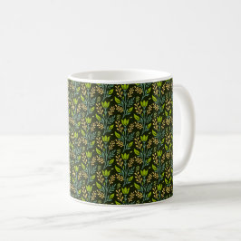 Caneca De Café Padrão floral sofisticado em azul e bege