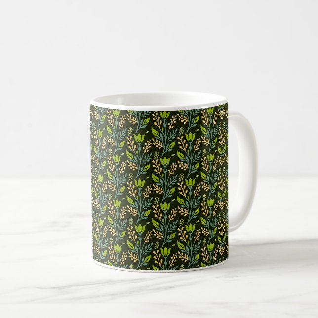 Caneca De Café Padrão floral sofisticado em azul e bege (Frente Esquerda)