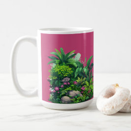 Caneca De Café Padrão Floral Tropical em Fuschia Rosa