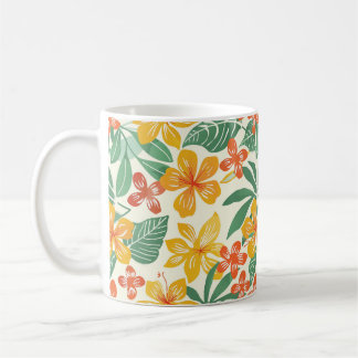 Caneca De Café Padrão Floral Tropical Vibrante