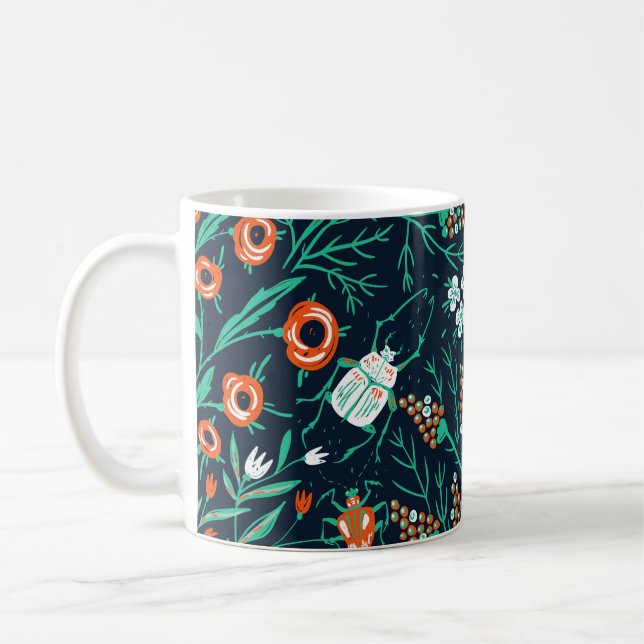 Caneca De Café  padrão floral uniforme com florais e cola de Verã (Esquerda)