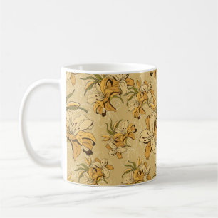 Caneca De Café padrão floral uniforme de colheita com flores ret