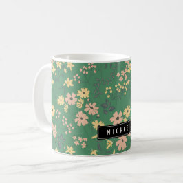 Caneca De Café Padrão Floral Verde Boho Moderno