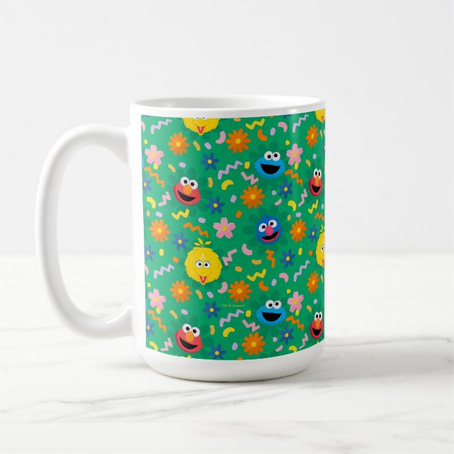 Caneca De Café Padrão Floral Verde da Rua Sésamo (Esquerda)