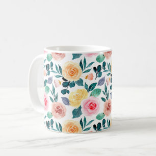 Caneca De Café Padrão Floral Verde Vintage