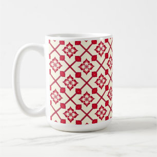 Caneca De Café Padrão Floral Vermelho e Branco