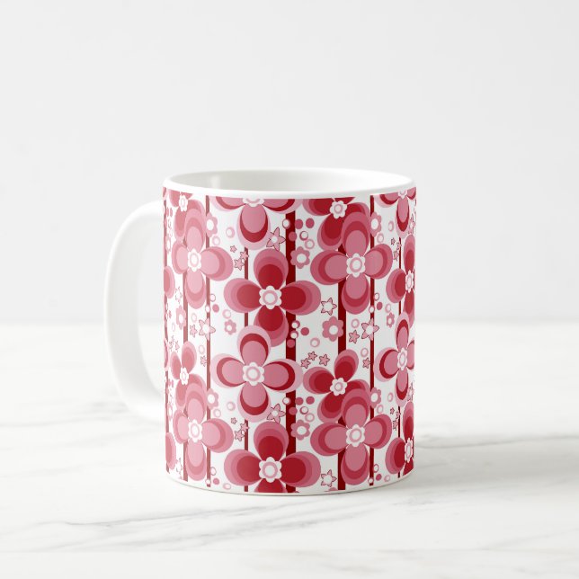 Caneca De Café Padrão floral vermelho e branco (Frente Esquerda)