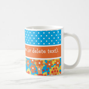 Caneca De Café Padrão Floral Vermelho e Laranja-escuro no Azul