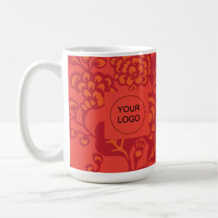 Caneca De Café Padrão Floral Vermelho e Laranja Vibrante e Negrit