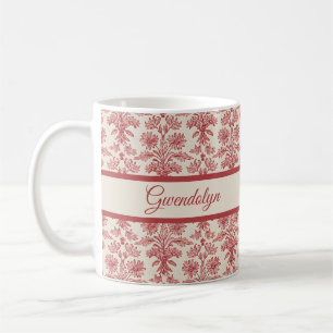 Caneca De Café Padrão Floral Vermelho e Marfim Toille com Nome