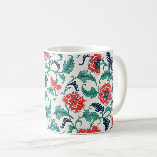 Caneca De Café Padrão Floral Vermelho e Verde (Frente Esquerda)