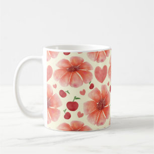 Caneca De Café Padrão Floral Vermelho Sem Costura Flor Retro Fofa
