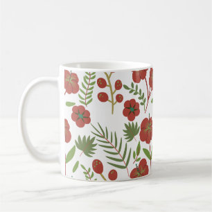 Caneca De Café Padrão floral vermelho sem costura sobre fundo bra