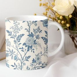 Caneca De Café Padrão Floral Vintage Azul