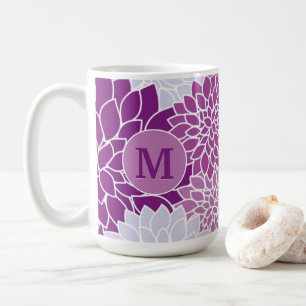 Caneca De Café Padrão Floral Vintage Roxo Monogramado Inicial