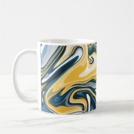 Caneca De Café Padrão Fluido Azul e Amarelo Abstrato