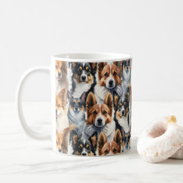 Caneca De Café Padrão Fofo de Cachorro Corgi em Aquarela