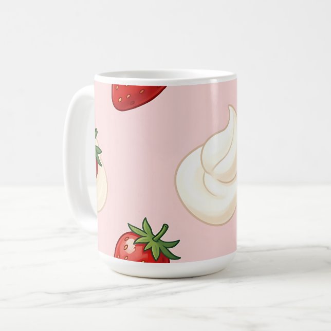 Caneca De Café Padrão Fofo de Morango com Creme Chantilly (Frente Esquerda)