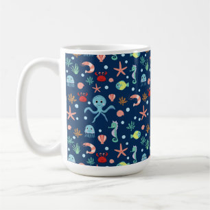 Caneca De Café Padrão Fofo de Vida Marinha do Oceano