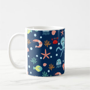Caneca De Café Padrão Fofo de Vida Marinha do Oceano
