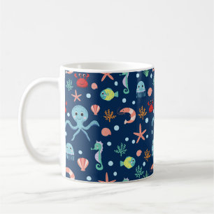 Caneca De Café Padrão Fofo de Vida Marinha do Oceano