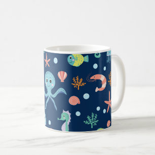 Caneca De Café Padrão Fofo de Vida Marinha no Oceano