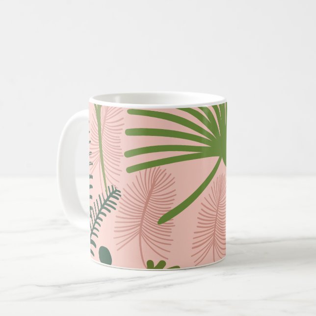 Caneca De Café Padrão Foliar Decorativo Moderno (Frente Esquerda)