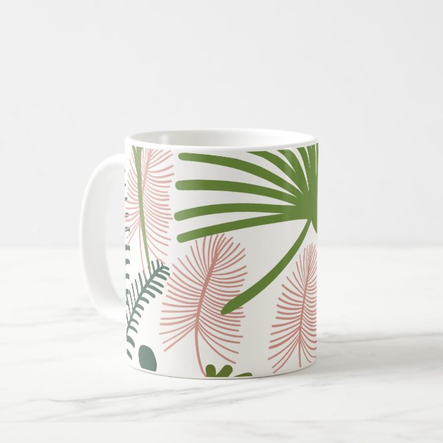 Caneca De Café Padrão Foliar Decorativo Moderno (Frente Esquerda)
