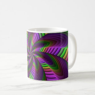 Caneca De Café Padrão Fractal Cores Neon Flash Colorido