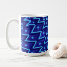Caneca De Café Padrão Funky de Pontos Zig Zags Azuis