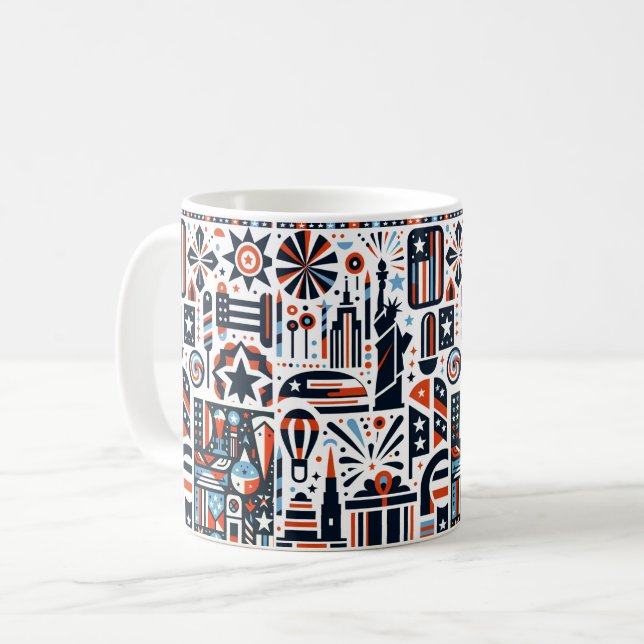 Caneca De Café Padrão Generativo de 4 de Julho (Frente Esquerda)