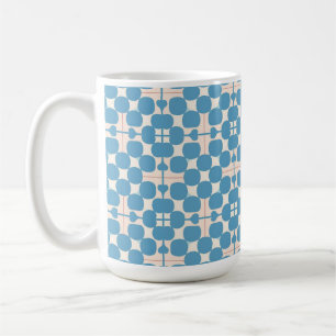 Caneca De Café Padrão Geométrico Abstrato Azul e Branco