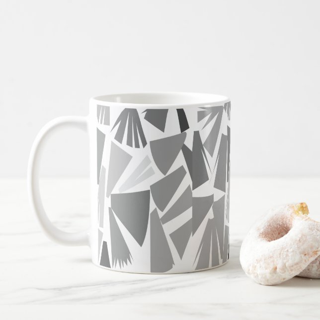 Caneca De Café Padrão Geométrico Abstrato Cinza Moderno    (Com Donut)