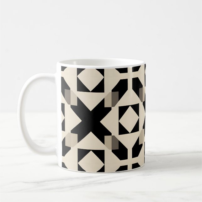 Caneca De Café Padrão Geométrico abstrato com Preto Contrastante (Esquerda)